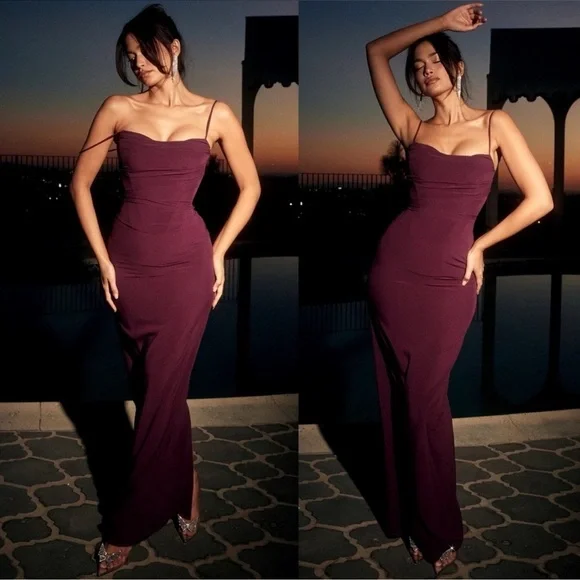 chinese dress ladies Moonlit Lace Maxi Dress, Merlot Small main image 1